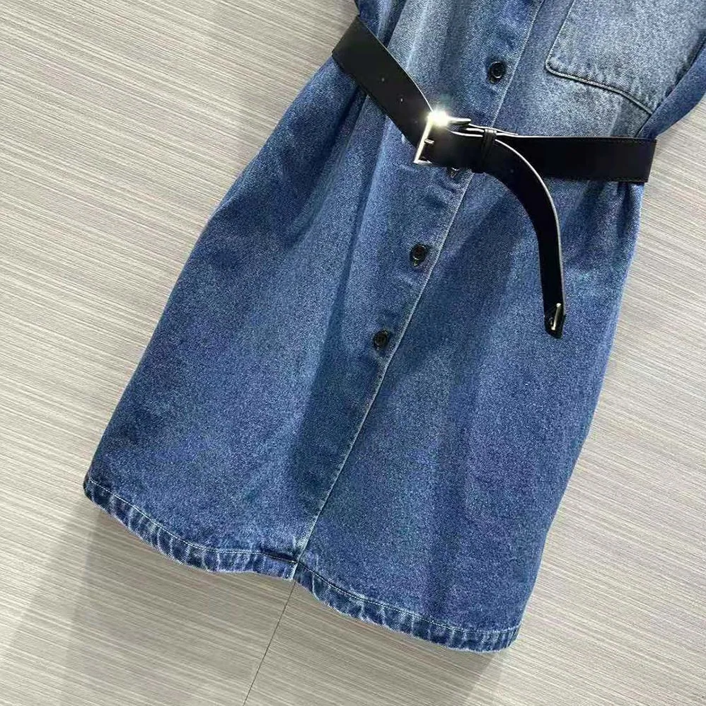 Prada Denim Shirt with Triangle Logo for Women in Navy Prada Denim Shirt with Triangle Logo for Women in Navy
