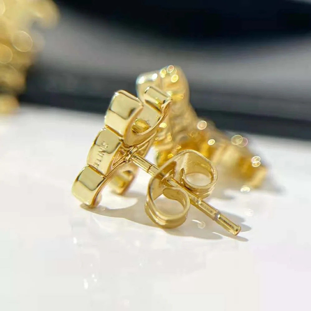 Celine Triomphe Multi Short Earrings in Brass with Gold Finish for Women