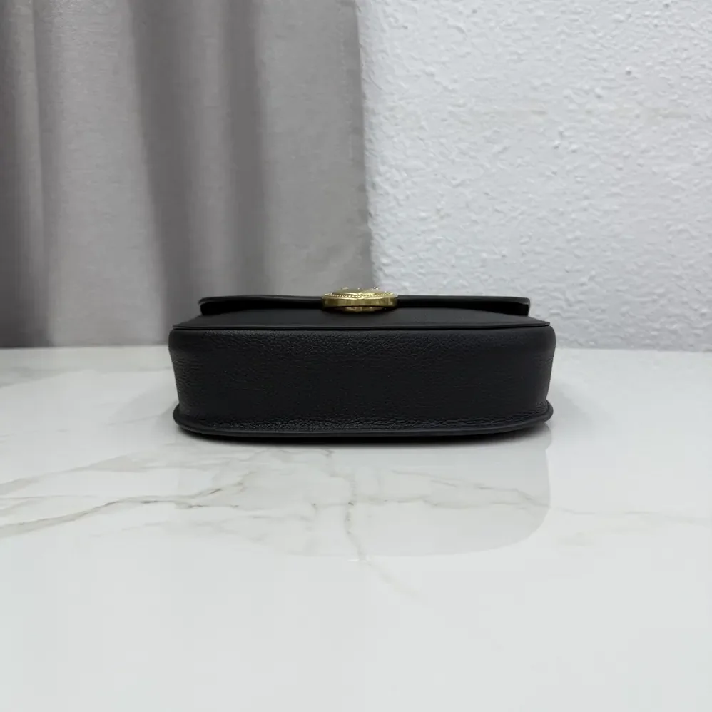 Dior Small Dior Médaillon Flap Bag Black Grained Calfskin for Women