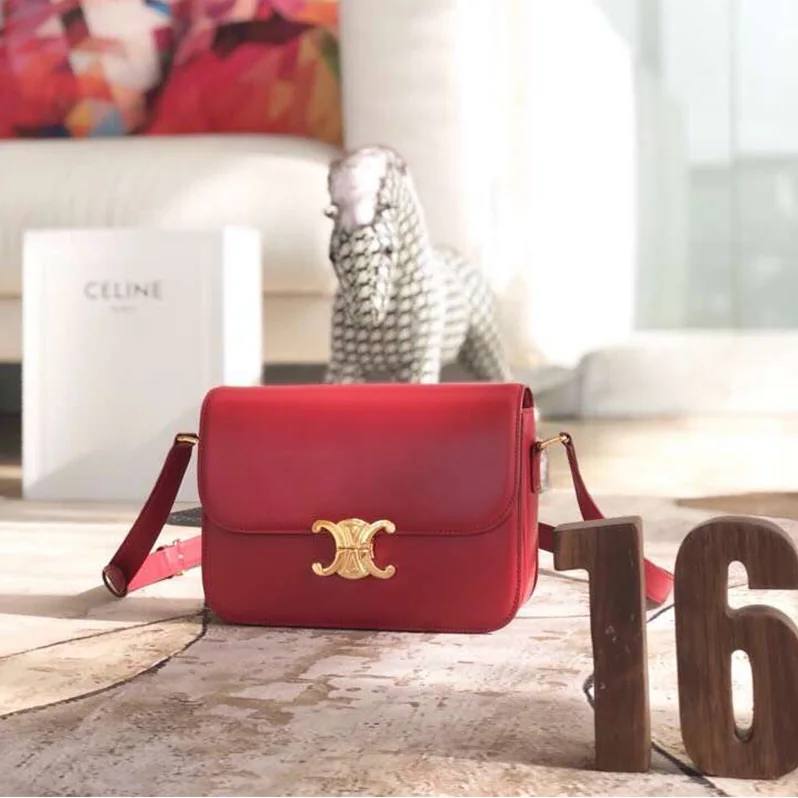 Celine Lady Medium Triomphe Bag in Shiny Calfskin in Red Celine Lady Medium Triomphe Bag in Shiny Calfskin in Red