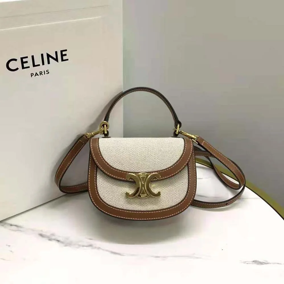 Celine Mini Besace Triomphe in Shiny Calfskin for Women in Beige Celine Mini Besace Triomphe in Shiny Calfskin for Women in Beige