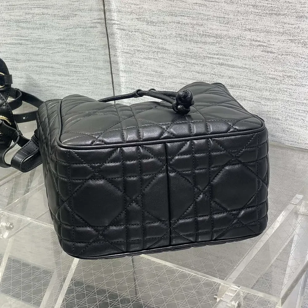 Dior Medium D-Motion Bag Black Macrocannage Lambskin for Women