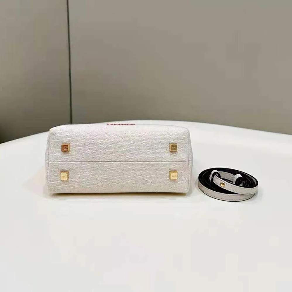 Fendi By The Way Mini Beige Canvas Small Boston Bag for Women Fendi By The Way Mini Beige Canvas Small Boston Bag for Women