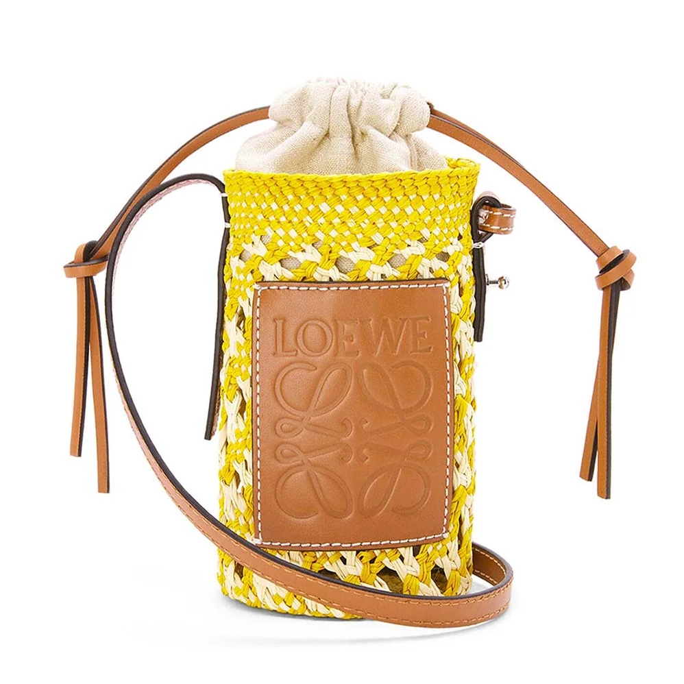 Loewe Cylinder Pocket in Iraca Palm and Calfskin for Women Loewe Cylinder Pocket in Iraca Palm and Calfskin for Women