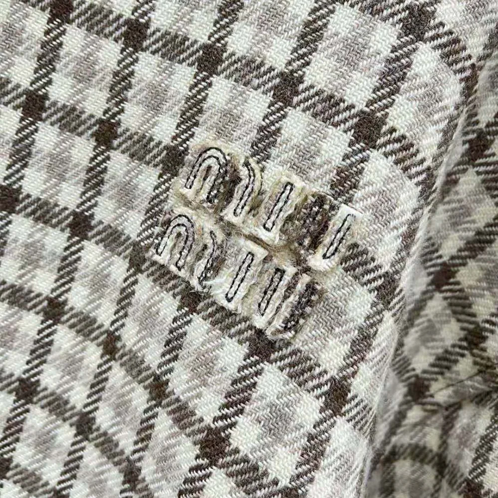 Miu Miu Check Blouson Jacket with Embroidered Logo for Women Miu Miu Check Blouson Jacket with Embroidered Logo for Women