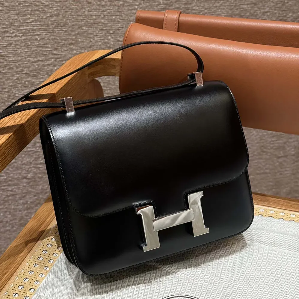 Hermes Constance 24 Bag Box Leather for Women in Black/Silver Hermes Constance 24 Bag Box Leather for Women in Black/Silver