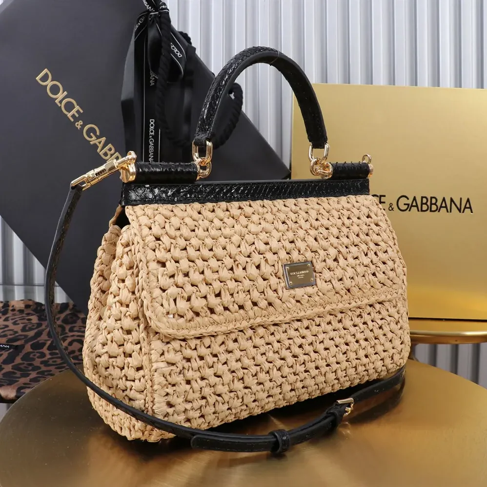 Dolce Gabbana D&G Elongated Medium Sicily Handbag in Crochet Raffia for Women