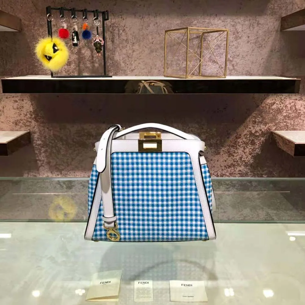 Fendi Peekaboo Iconic Essentially Check Interlace Bag for Women in Blue