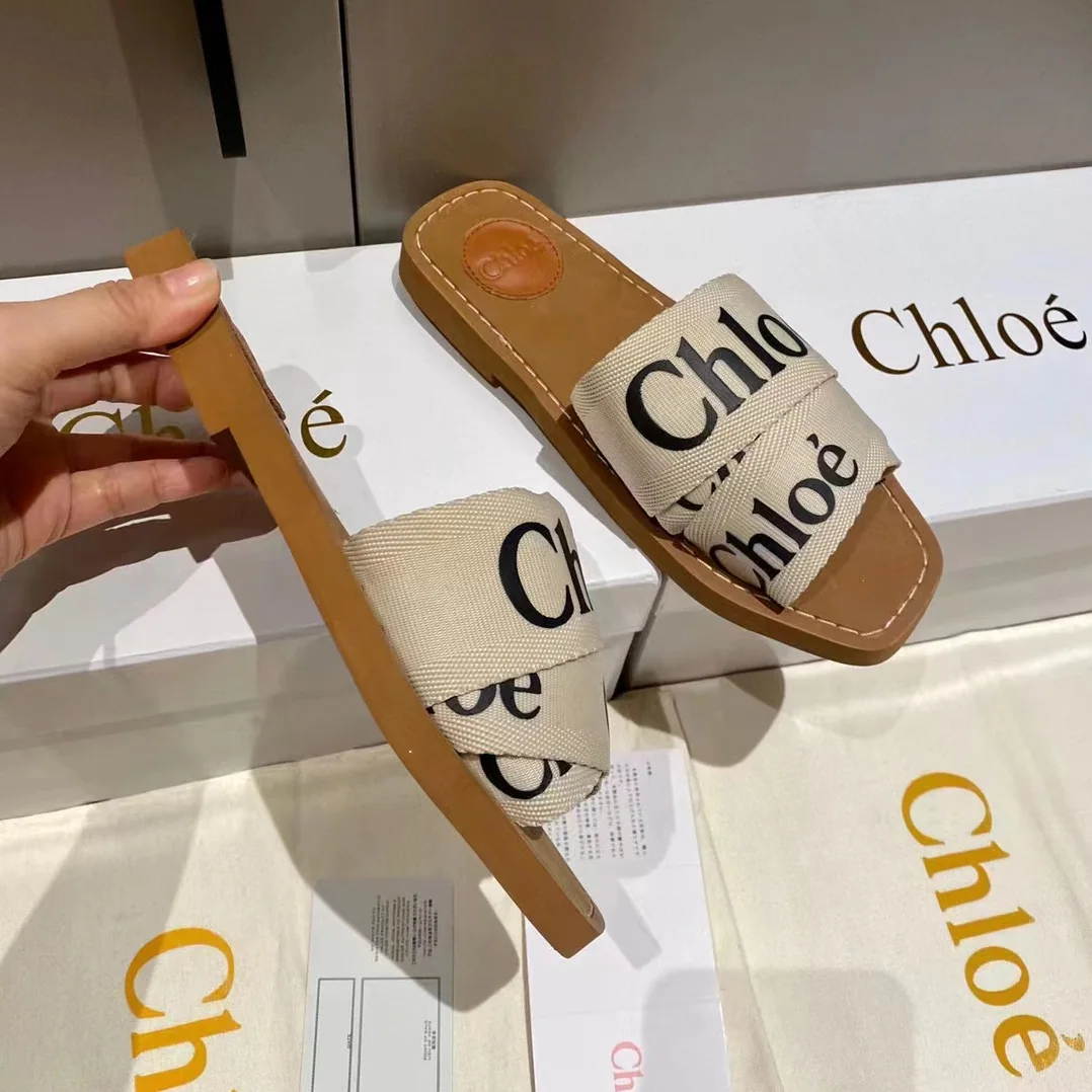 Chloe Woody Flat Mule in Canvas for Women in White