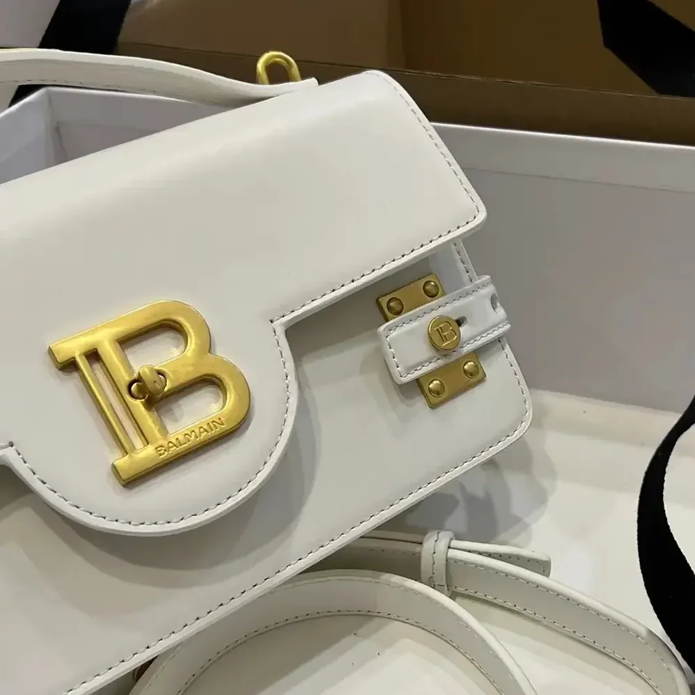 Balmain B-Buzz Shoulder 24 Calfskin Bag for Women in White