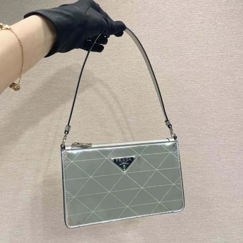 Prada Metallic Leather Mini-Bag for Women in Silver Prada Metallic Leather Mini-Bag for Women in Silver