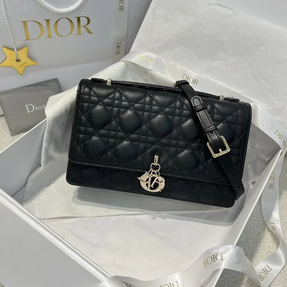 Dior My Dior Top Handle Bag Black Cannage Lambskin for Women