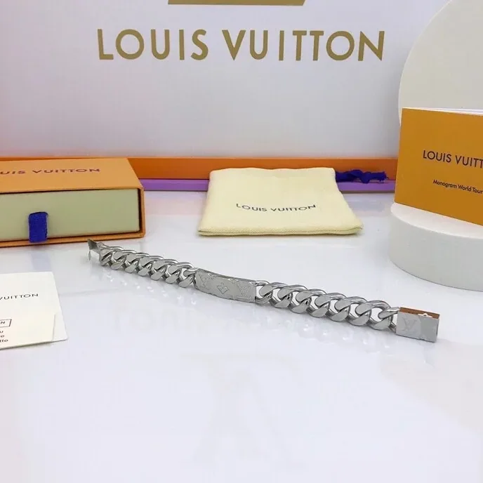 Louis Vuitton Monogram Chain Bracelet Silver Tone Louis Vuitton Monogram Chain Bracelet Silver Tone