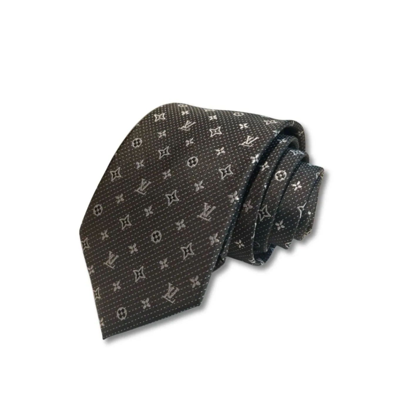 Louis Vuitton Monogram Silk Tie Dark Charcoal Grey