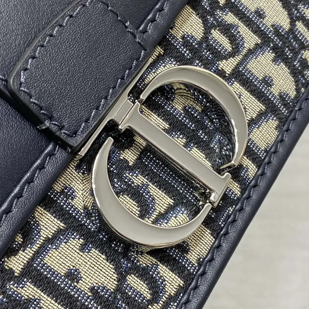 Dior 30 Montaigne East-West Bag with Chain Blue Dior Oblique Jacquard and Smooth Calfskin for Women