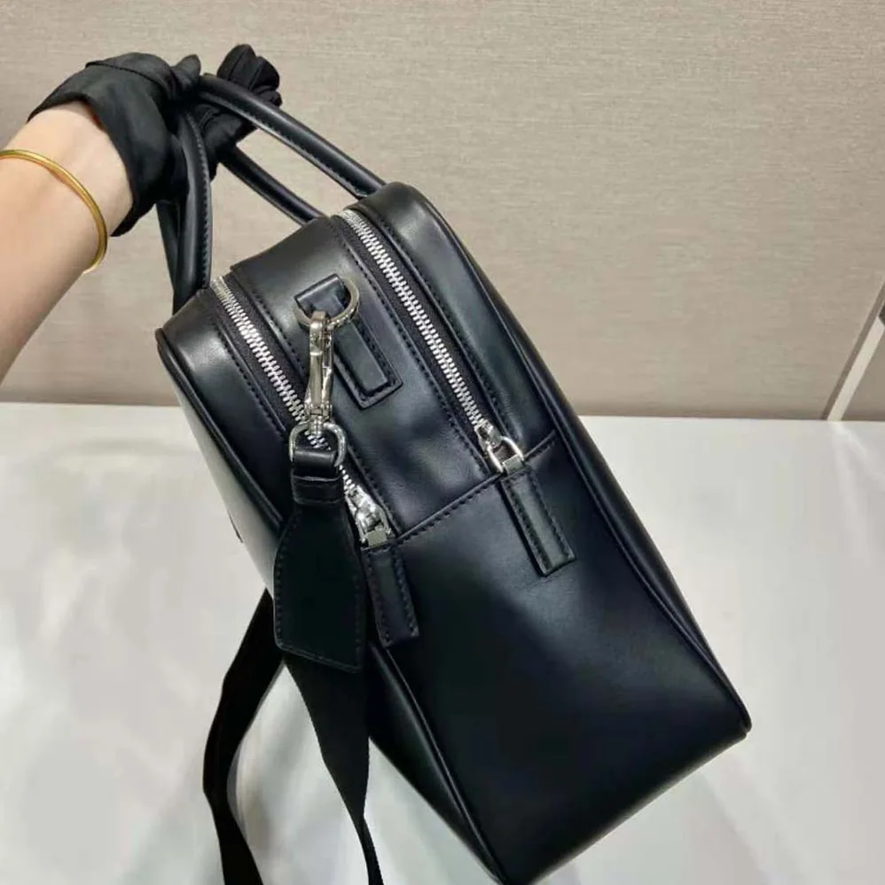 Prada Leather Briefcase with Enameled Metal Triangle Logo for Men Prada Leather Briefcase with Enameled Metal Triangle Logo for Men