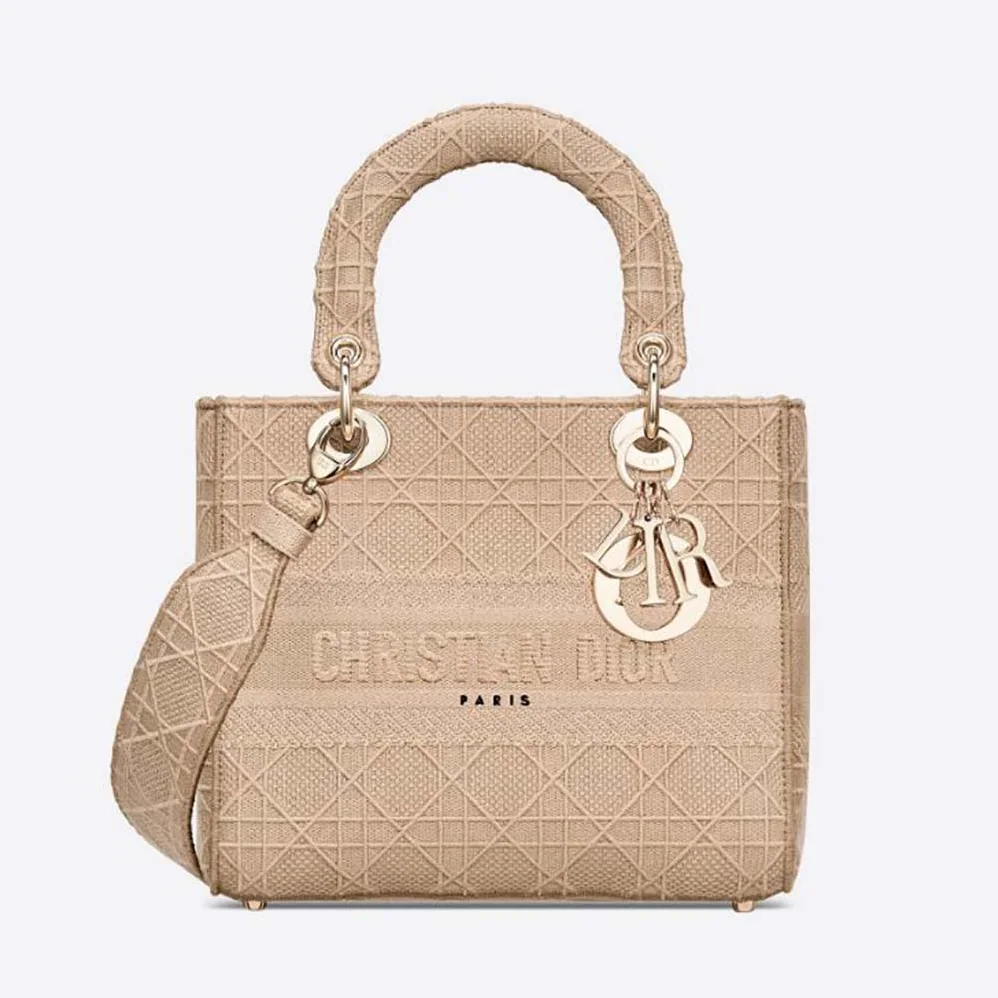 Dior Medium Lady D-Lite Bag Cannage Embroidery in Sandy Dior Medium Lady D-Lite Bag Cannage Embroidery in Sandy