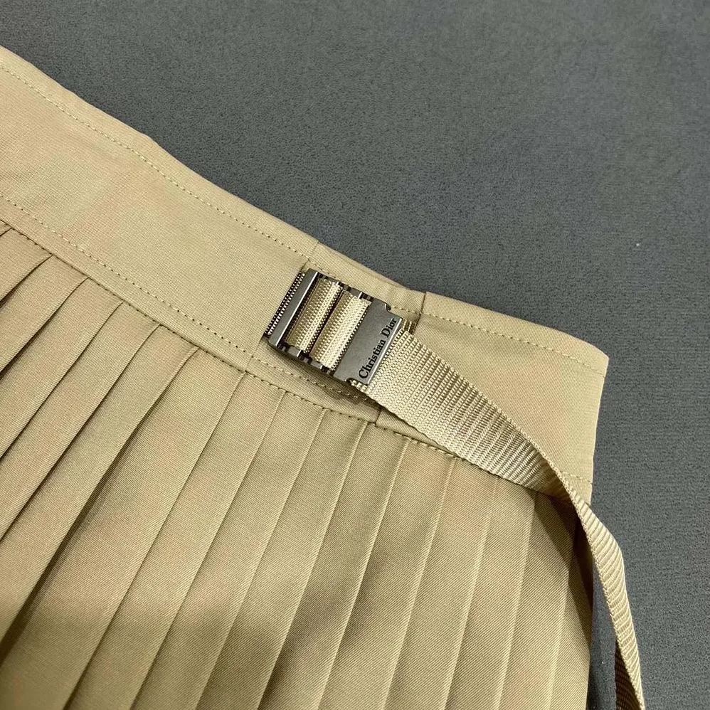 Dior Pleated Mid-Length Skirt Beige Cotton Gabardine for Women Dior Pleated Mid-Length Skirt Beige Cotton Gabardine for Women