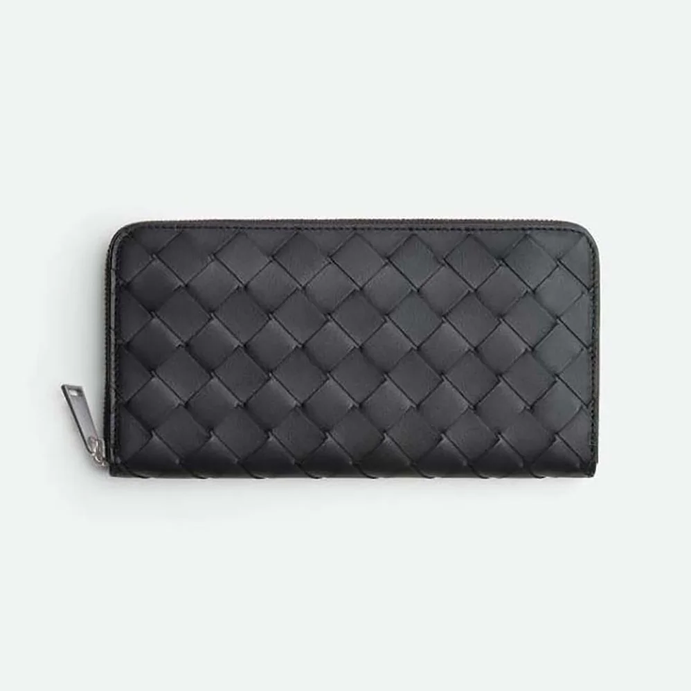 Bottega Veneta Intrecciato Zip Around Wallet for Men in Black Bottega Veneta Intrecciato Zip Around Wallet for Men in Black