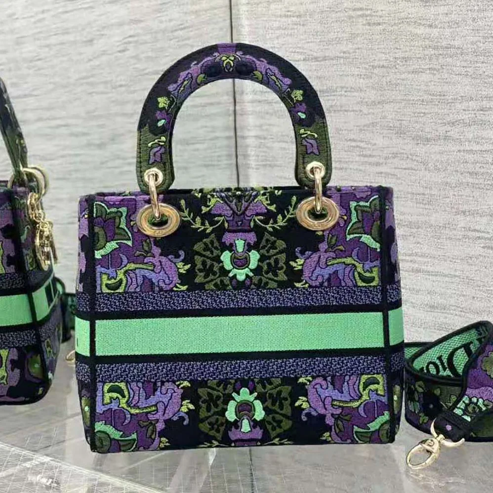 Dior Medium Lady D-lite Bag Multicolor Dior Indian Purple Embroidery for Women Dior Medium Lady D-lite Bag Multicolor Dior Indian Purple Embroidery for Women