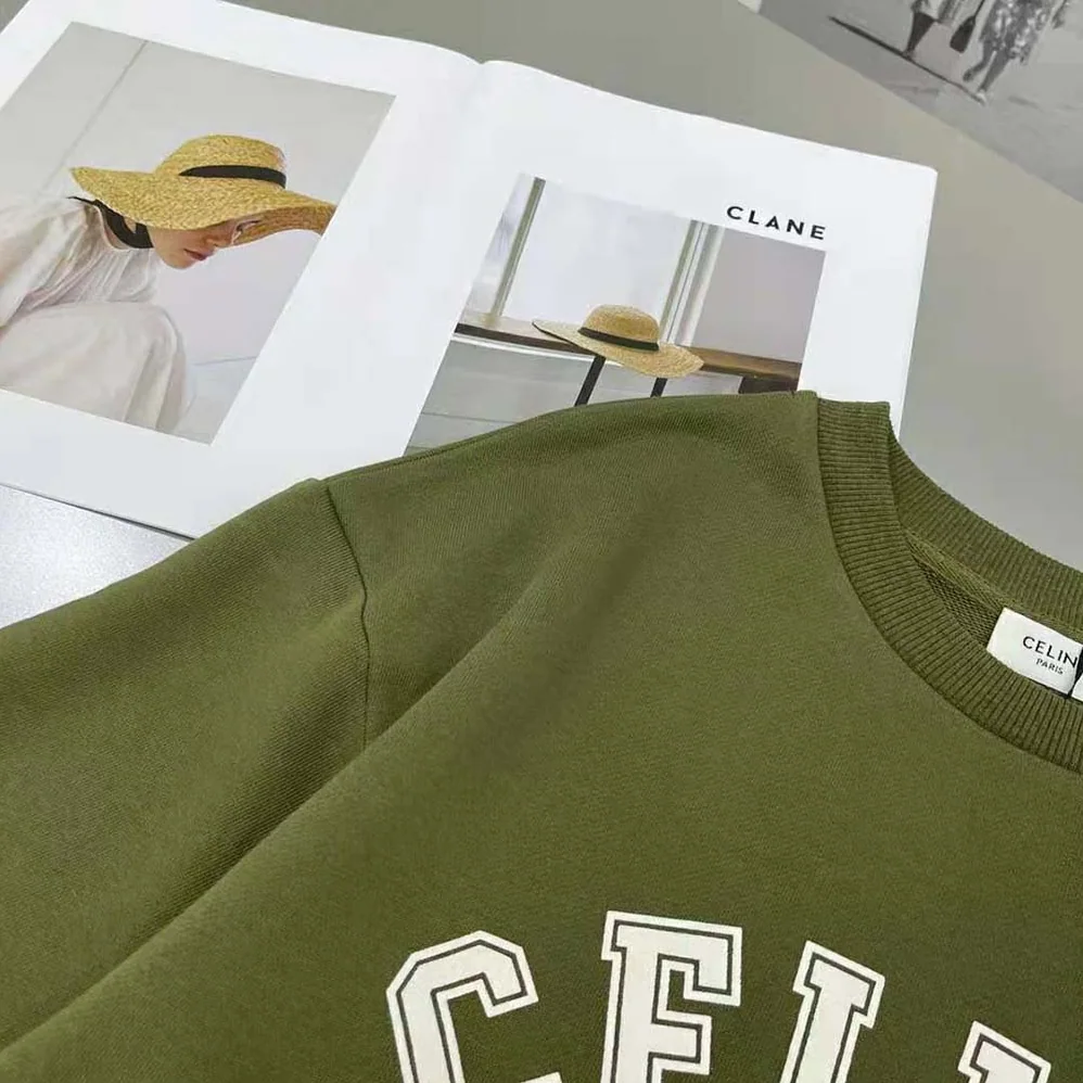 Celine Cropped Celine T-shirt in Cotton Fleece for Women in Green