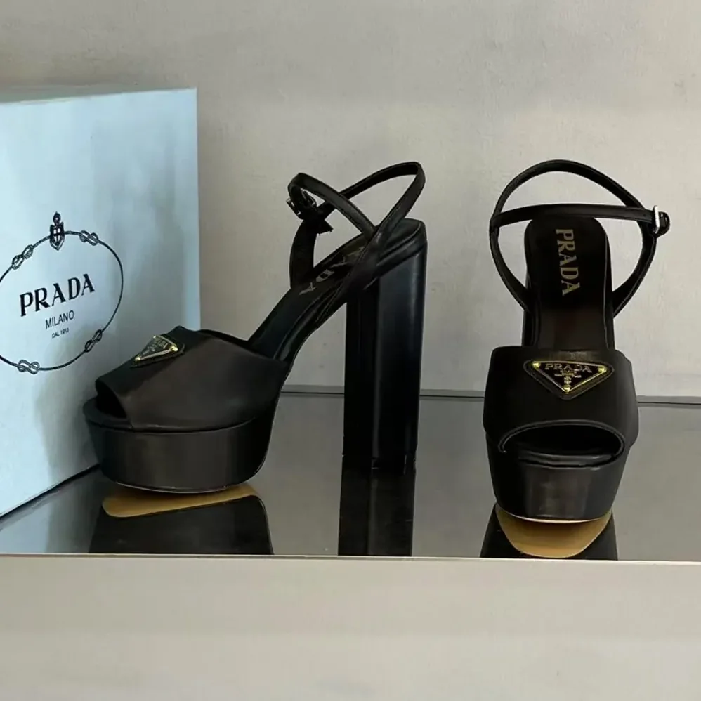Prada Nappa Leather Platform Sandals for Women in Black