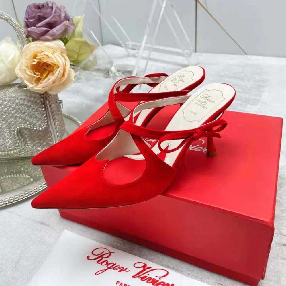 Roger Vivier I Love Vivier Bow String Mules in Suede for Women in Red
