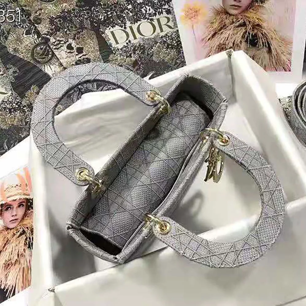 Dior Medium Lady D-Lite Bag Cannage Embroidery in Silver Dior Medium Lady D-Lite Bag Cannage Embroidery in Silver