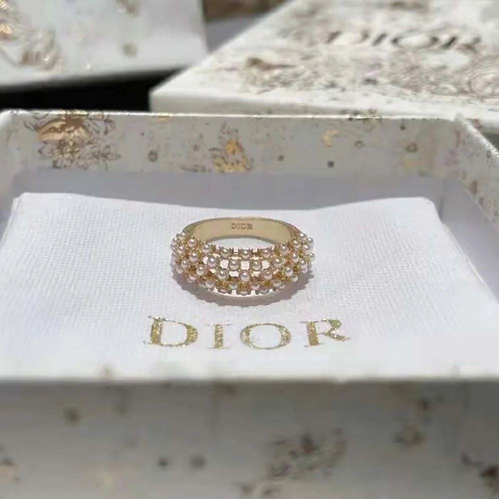 Dior D-Renaissance Ring Gold-Finish Metal and White Resin Pearls for Women Dior D-Renaissance Ring Gold-Finish Metal and White Resin Pearls for Women