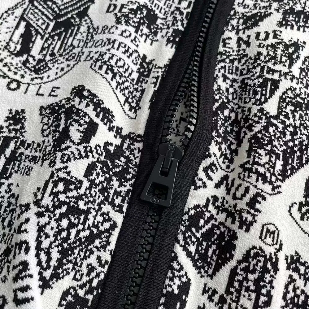 Dior Cropped Bomber Jacket Black and White Technical Taffeta Jacquard with Plan de Paris Motif for Women