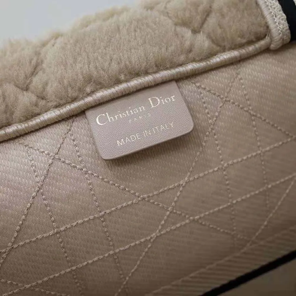 Dior Large Dior Book Tote Beige Cannage Shearling for Women