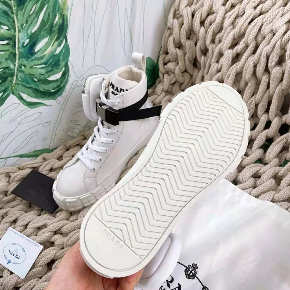 Prada Wheel Re-Nylon High-top Sneakers for Women in White