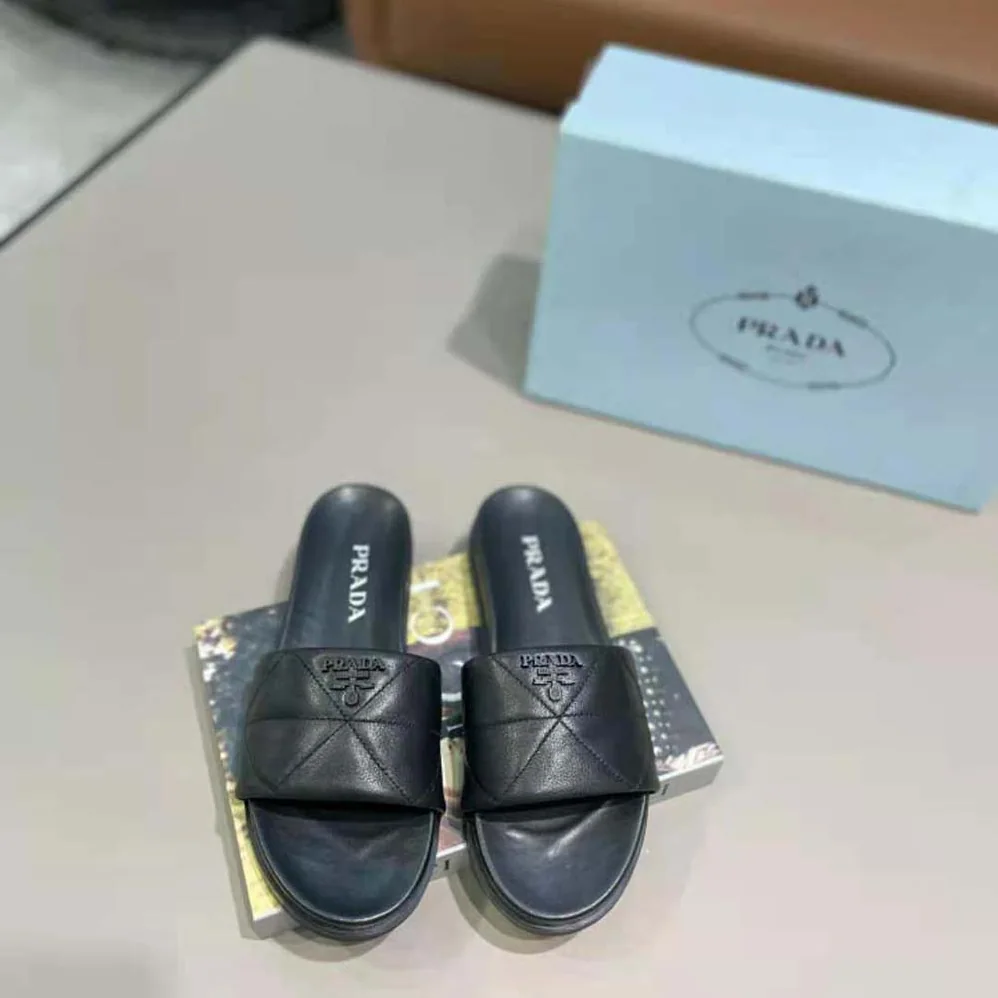 Prada Nappa Leather Slides in 20mm Heel for Women in Black