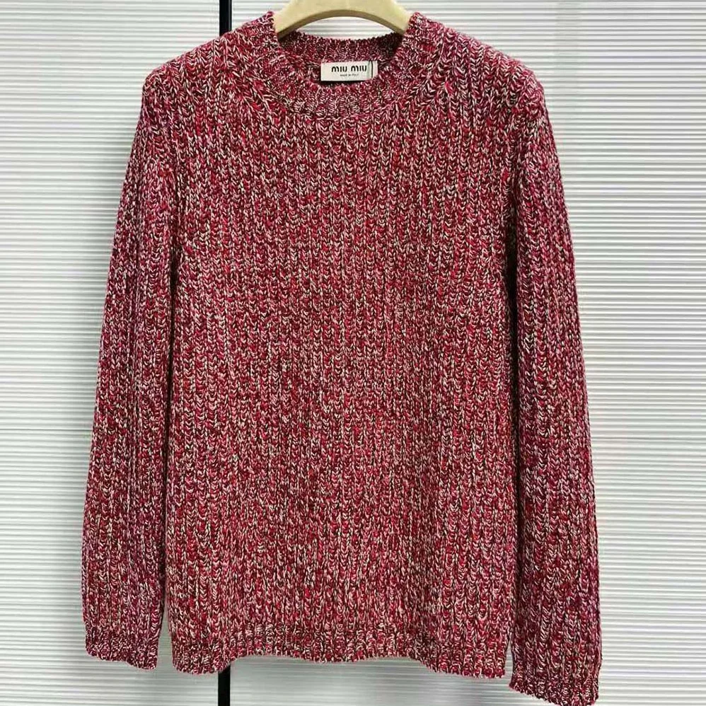 Miu Miu Wool and Cashmere Sweater with Knit Logo Patch for Women in Pink