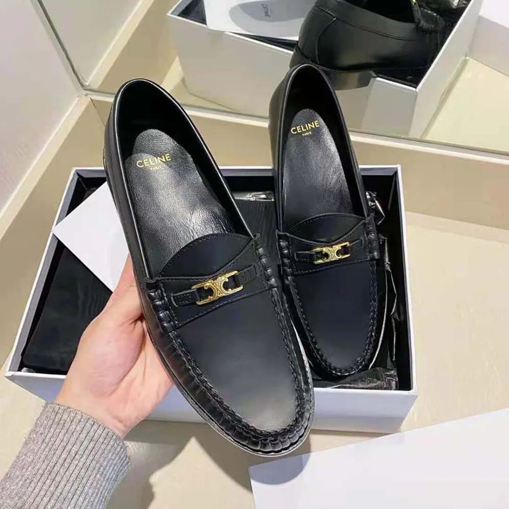 Celine Luco Triomphe Loafer in Polished Calfskin for Women in Black Celine Luco Triomphe Loafer in Polished Calfskin for Women in Black