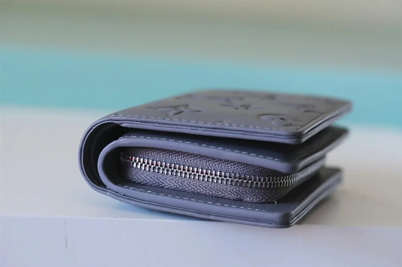 Louis Vuitton Lou Wallet / Monogram Embossed Grey Silver Hardware Louis Vuitton Lou Wallet / Monogram Embossed Grey Silver Hardware