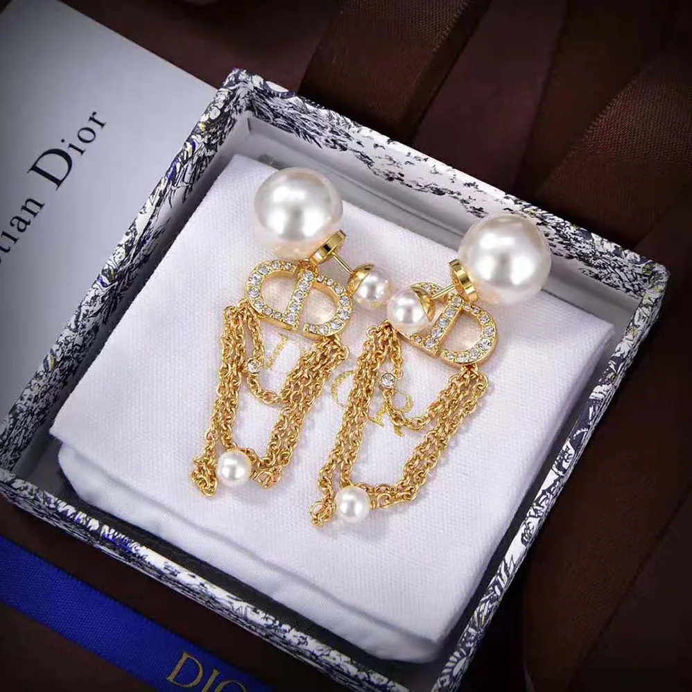 Dior Tribales Earrings Gold-Finish Metal with White Resin Pearls for Women Dior Tribales Earrings Gold-Finish Metal with White Resin Pearls for Women