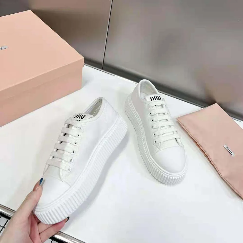 Miu Miu Denim Sneakers EVA Sole with Logo for Women in White