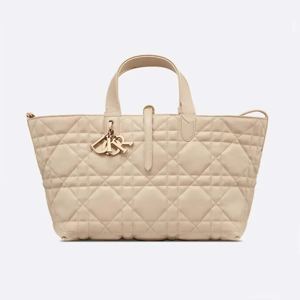 Dior Medium Dior Toujours Bag Powder Beige Macrocannage Calfskin for Women