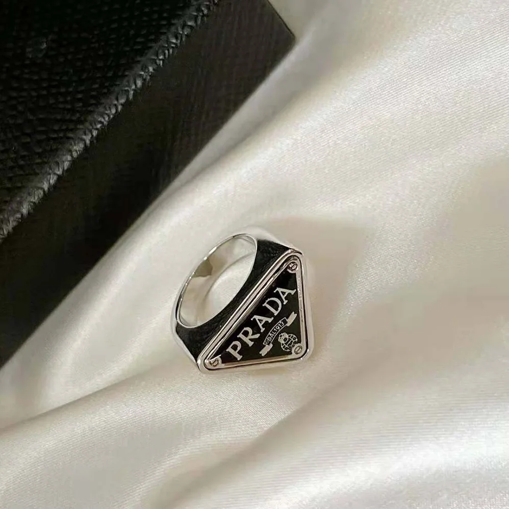 Prada 925 Sterling Silver with Enamel Symbole Ring for Women Prada 925 Sterling Silver with Enamel Symbole Ring for Women