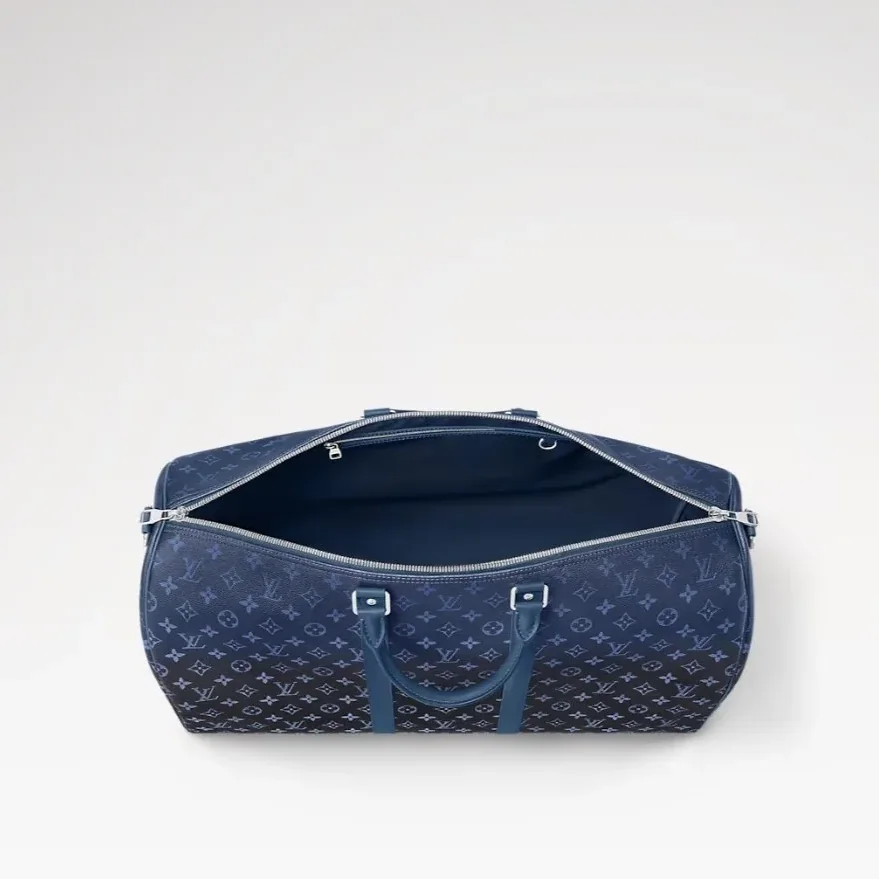 Louis Vuitton Keepall Bandouliere 55 Travel Bag in Navy Blue Silver Hardware