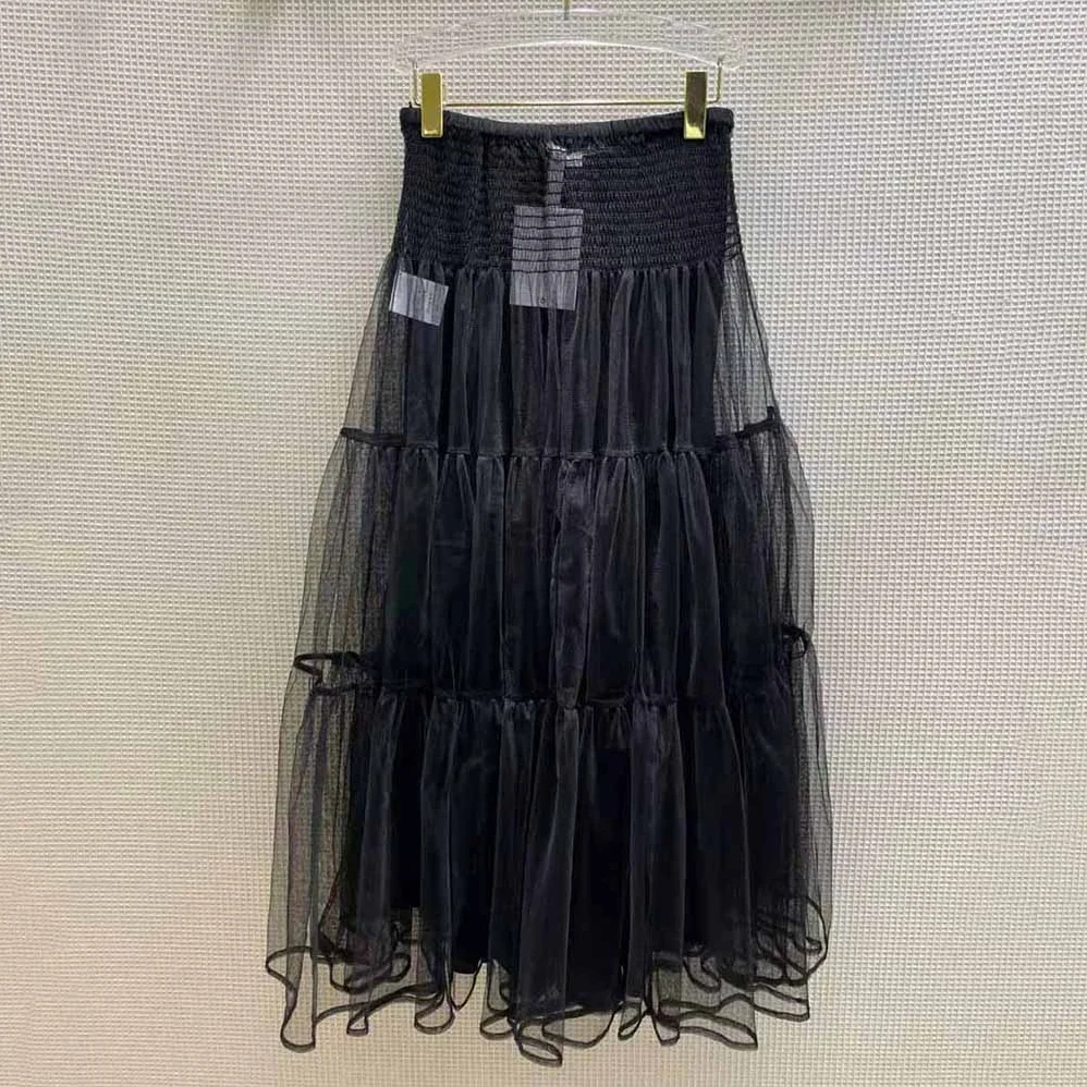 Dior Mid-Length Frilled Skirt Black Technical Tulle for Women
