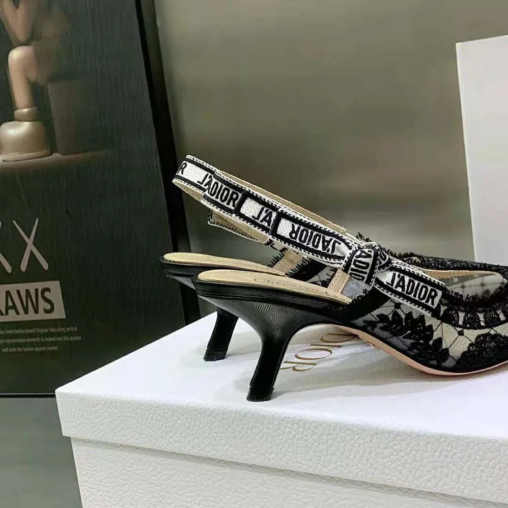 Dior J'Adior Slingback Pump Black Transparent Mesh Embroidered with Dior Roses Motif for Women Dior J'Adior Slingback Pump Black Transparent Mesh Embroidered with Dior Roses Motif for Women