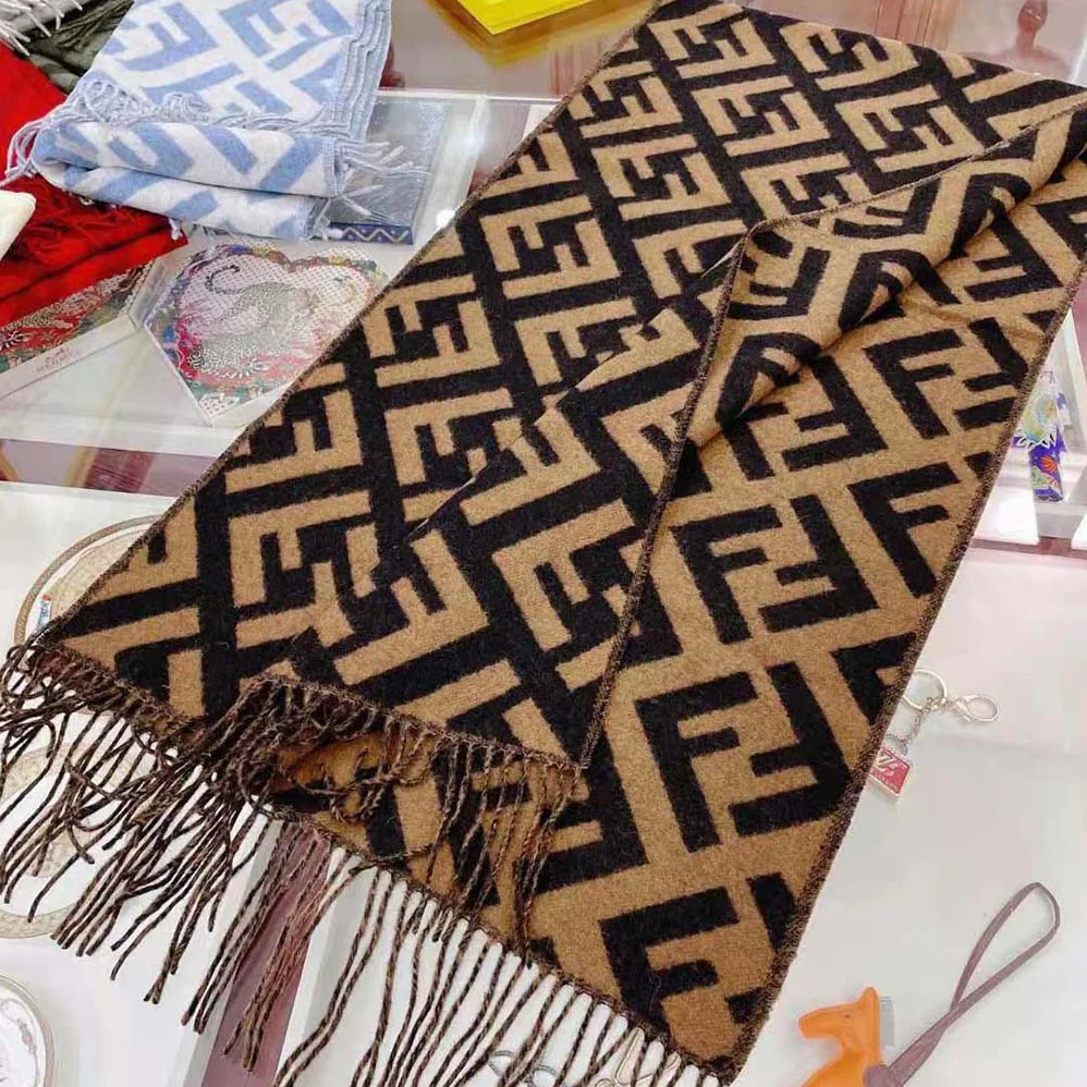 Fendi FF Scarf Brown Cashmere Scarf for Women Fendi FF Scarf Brown Cashmere Scarf for Women