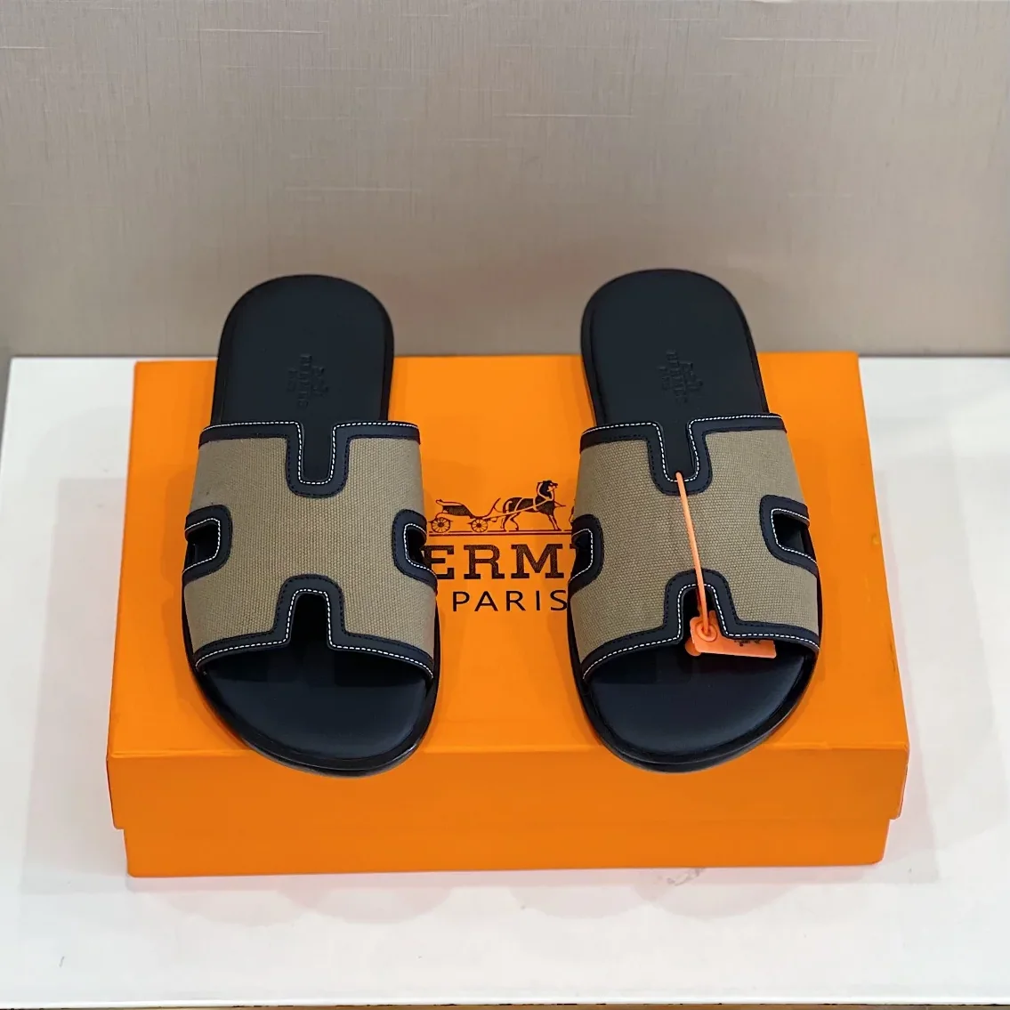 Hermes Izmir Sandals Black in Beige