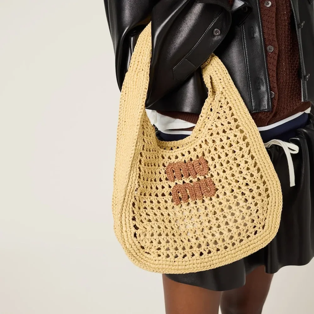 Miu Miu Raffia-Effect Woven Hobo Bag Beige / - 5BC164_ADO1_F0A5T_V_OOO Miu Miu Raffia-Effect Woven Hobo Bag Beige / - 5BC164_ADO1_F0A5T_V_OOO