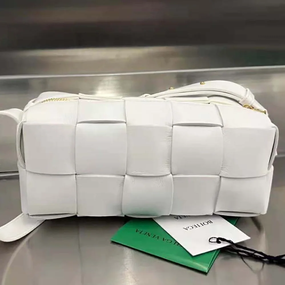 Bottega Veneta Small Brick Cassette Intreccio Leather Shoulder Bag for Women in White