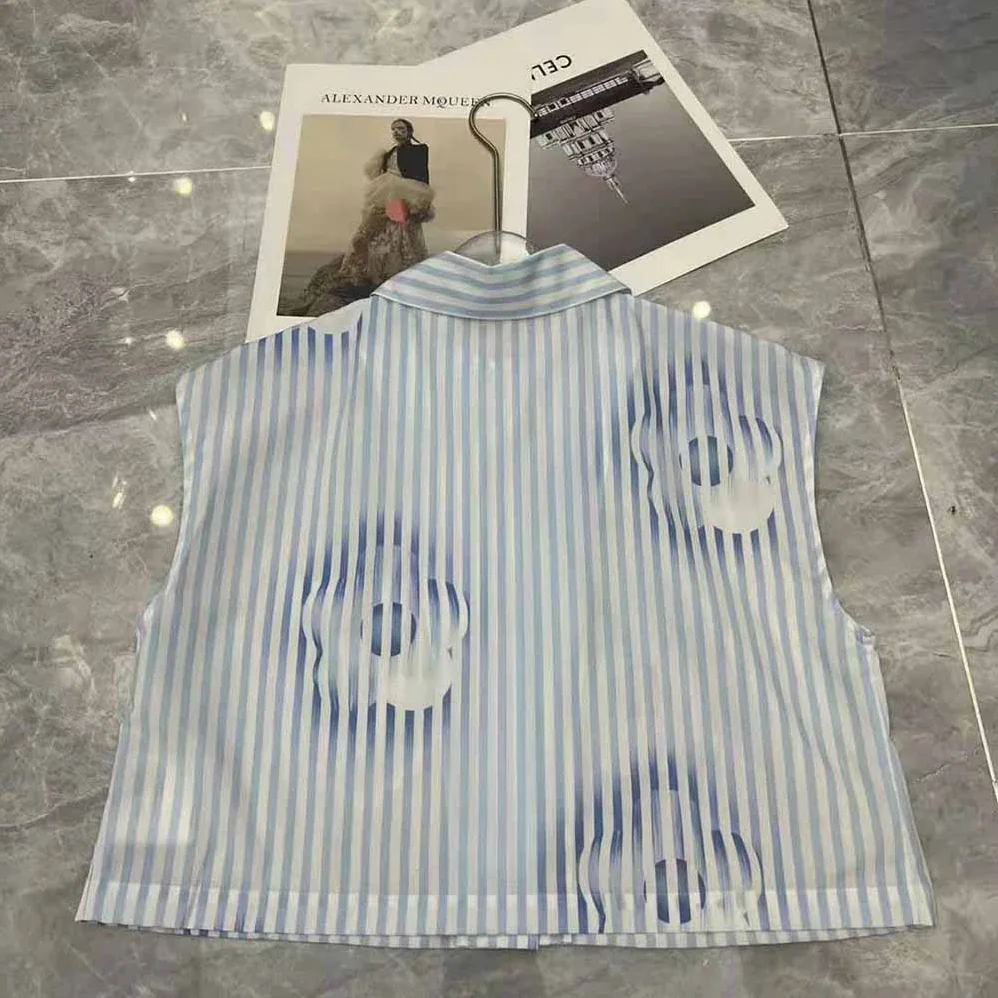 Prada Sleeveless Printed Poplin Shirt for Women in Blue Prada Sleeveless Printed Poplin Shirt for Women in Blue