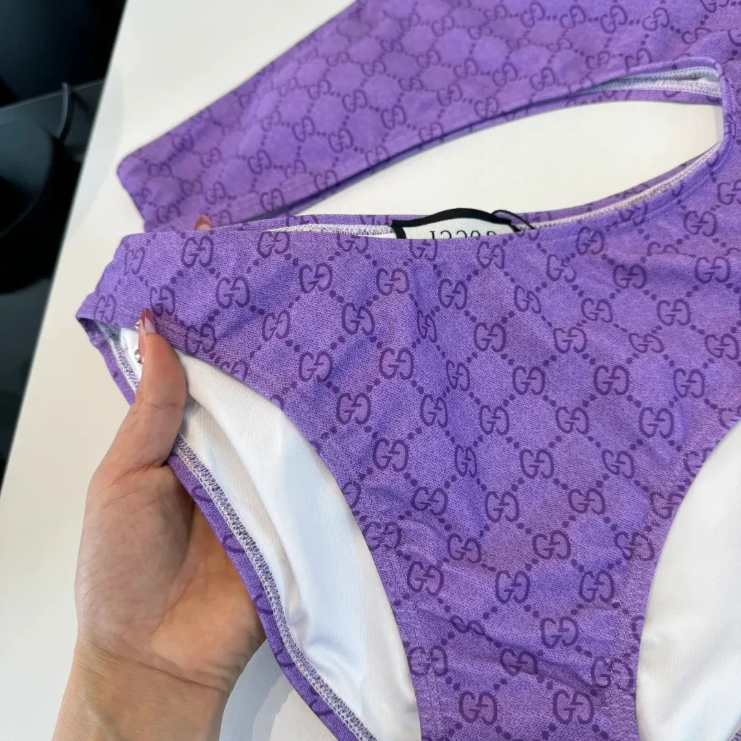 Gucci GG Printed Cutout Swimsuit Purple