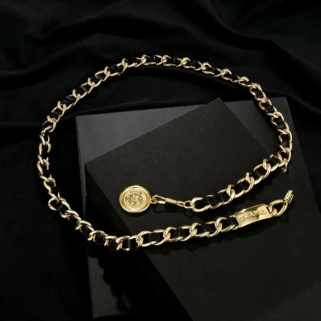 Chanel Iconic Chain Link With Black Leather And Coin Charm